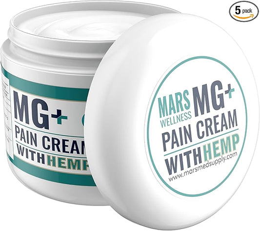 MARS WELLNESS MG+ Hemp Pain Cream (4 oz) - Magnesium & Arnica Cream - 5 Pack