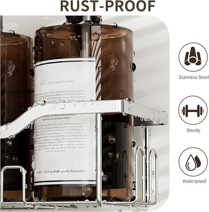 Shower Caddy Hanging 2-Tier Bathroom Organizer for Tall Showerhead with Soap Dish and Toothbrush Holder,Rustproof Over Shower Head Rack,Silver