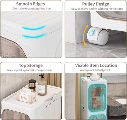 KHNR 5-Tiers Slim Bathroom Storage Cabinet, Foldable Storage Cabinets,Narrow Bathroom Storage,Movable Bathroom Storage Organizer for Small Spaces,Bathroom,Kitchen,Laundry,White