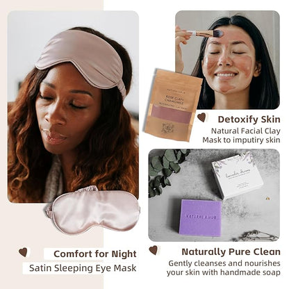 Natural Amor Spa Gift Set for Women – 6 PCS Self Care Relaxation Kit with Handmade Soap, Bath Bomb & Candle, Christmas Holiday Gift Box for Her, Ready-to-Gift Spa Set for Mom Wife Sister