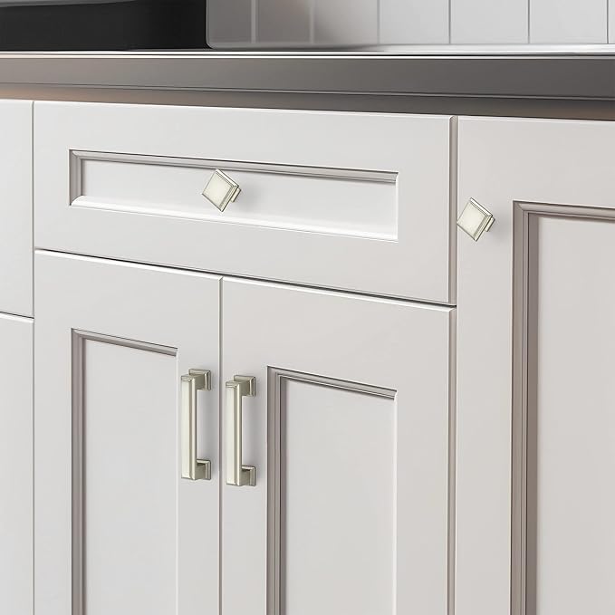 Ravinte Hardware 5 Pack Kitchen Cabinet Pulls Square Drawer Single Hole Handles Brushed Nickel for Cupboard Gold Dresser Solid