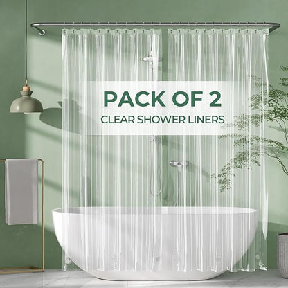 AmazerBath Shower Curtain Liner 2 Pack, 72 x 78 Inches PEVA Plastic Shower Liner with 3 Weighted Stones and 12 Rustproof Metal Grommet, Lightweight Waterproof Shower Curtain - Clear