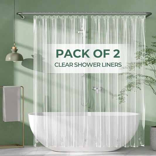 AmazerBath Shower Curtain Liner 2 Pack, 72 x 78 Inches PEVA Plastic Shower Liner with 3 Weighted Stones and 12 Rustproof Metal Grommet, Lightweight Waterproof Shower Curtain - Clear