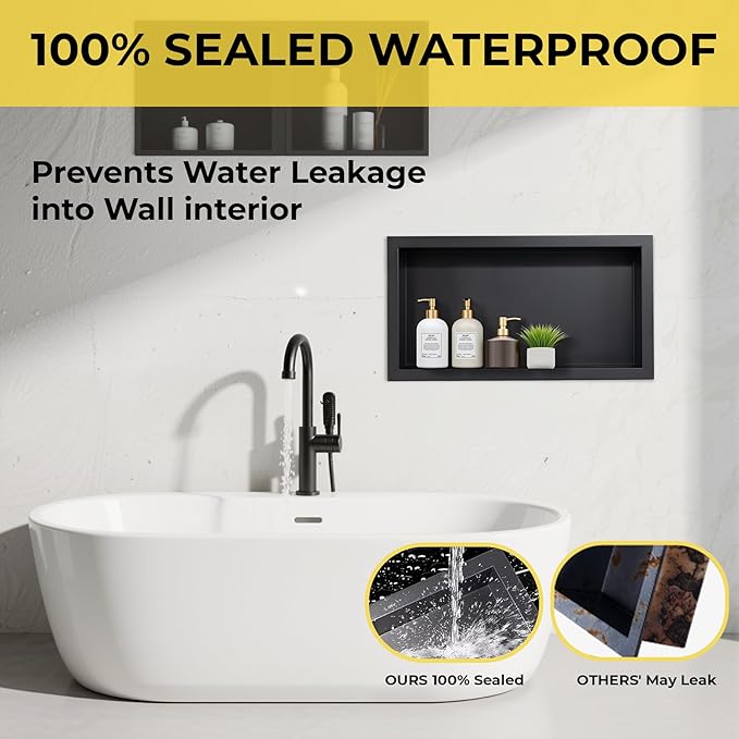 Stainless Steel Shower Niche No Tile Needed Recessed, 24" x 12" Recessed Wall Niche Shelf for Bathroom Storage Black