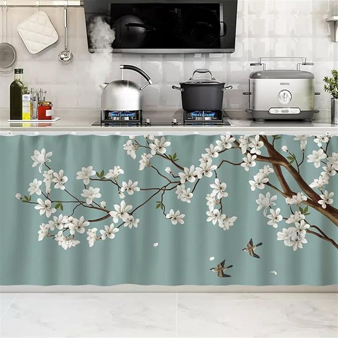 SK Studio Short Curtains for Kitchen, Cabinet Shelf Dust-Proof Blackout Tier Cafe Curtain Under Sink Skirt for Bathroom Laundry Room Style 1, 15.7" W x 31.5" H