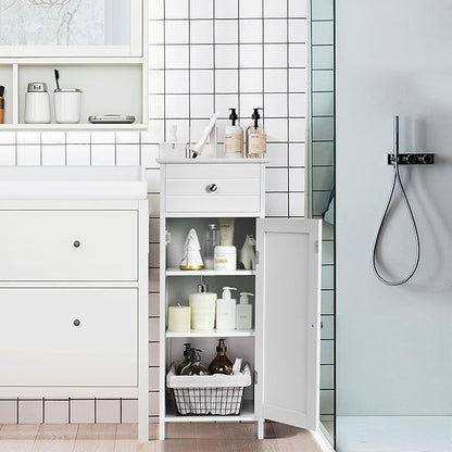 DORTALA Bathroom Floor Cabinet, Free-Standing Wooden Floor Storage Cabinet w/Large Drawer & 2 Adjustable Shelves, Morden Side Storage Bathroom Organizer for Living Room, White