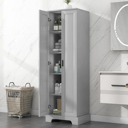 Favfurish 70" Tall Bathroom Storage Cabinet with Doors,Modern Linen Cabinets w/Adjustable Shelves & Anti-Tipping Device,Easy Assembly,Freestanding Organizer for Dining Room,Kitchen,Office,Grey