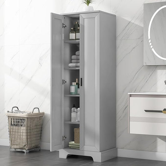 Favfurish 70" Tall Bathroom Storage Cabinet with Doors,Modern Linen Cabinets w/Adjustable Shelves & Anti-Tipping Device,Easy Assembly,Freestanding Organizer for Dining Room,Kitchen,Office,Grey