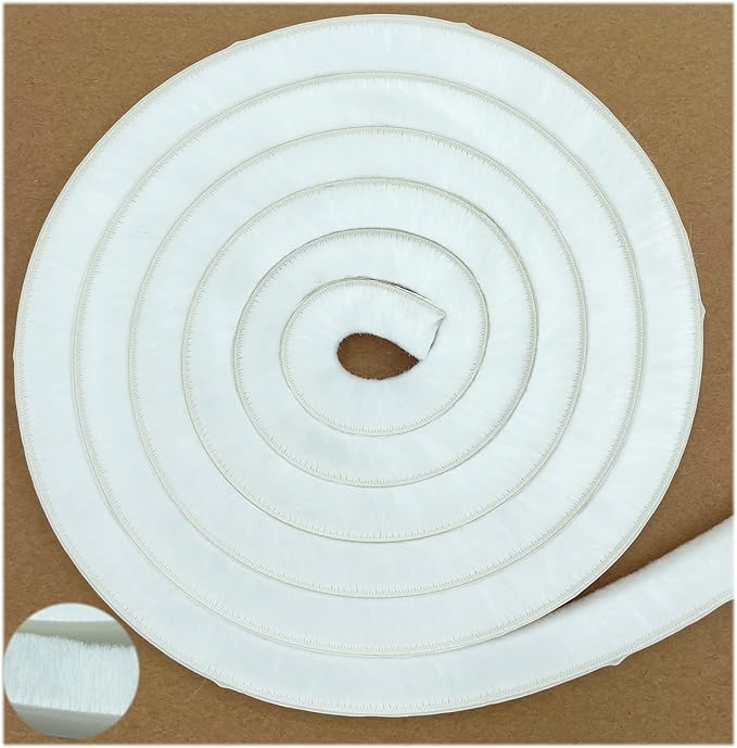 Felt Pile Weather Stripping Brush for Sliding Windows/Doors Frame Side, Self Adhesive Weatherstrip Seal Strip Sealer for Soundproofing (16ft x11/32 Backing x 9/16 Brush inch, White)