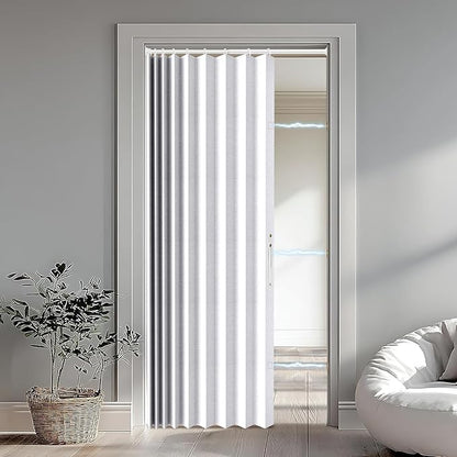 Accordion Door Curtain Set - 100% Blackout, with Curtain Rod Included, for Bedroom Privacy Protection (White-43 W x 78" L+Rod)