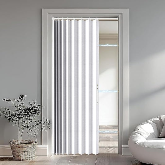 Accordion Door Curtain Set - 100% Blackout, with Curtain Rod Included, for Bedroom Privacy Protection (White-43 W x 78" L+Rod)