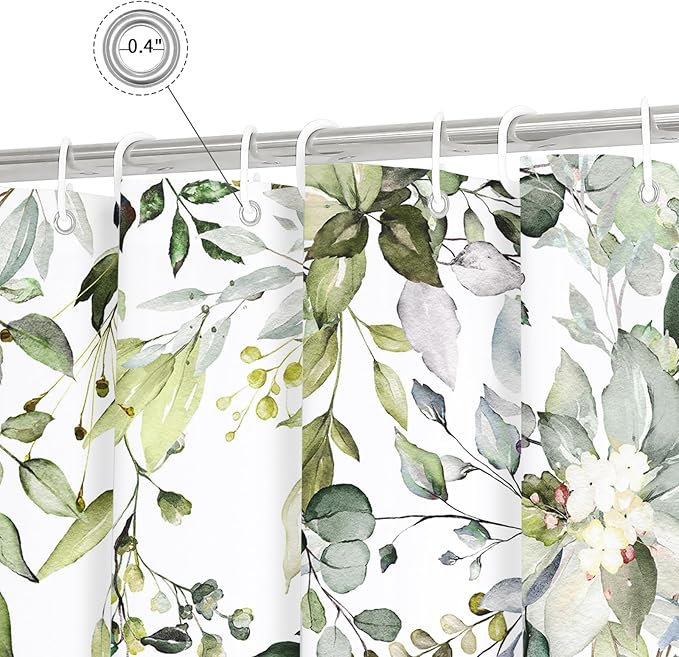 Gibelle Long Shower Curtain 72 x 78, Tall Sage Green Floral Fabric Shower Curtain, Watercolor Plant Eucalyptus Leaves Bathroom Curtains Shower Set