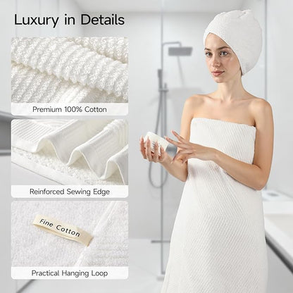 REDKISS Luxury Bath Towel Set of 8, 100% Cotton Bathroom Towels Set with 2 Bath Towels, 2 Hand Towels, 4 Washcloths, Ultra Soft Highly Absorbent Towels for Bathroom, Gym, Hotel, Spa, White