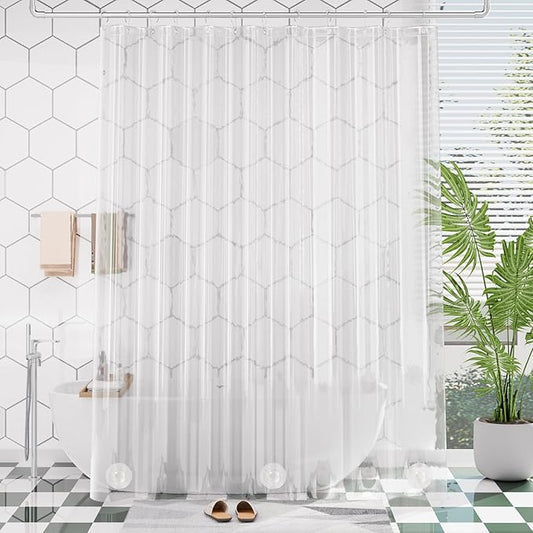 AmazerBath Extra Long Shower Curtain 90 Inches Long, Clear Premium PEVA Plastic 72x90 Inches, Tall Bathroom Curtain Heavy Duty with 3 Weighted Stones and 12 Grommet Holes