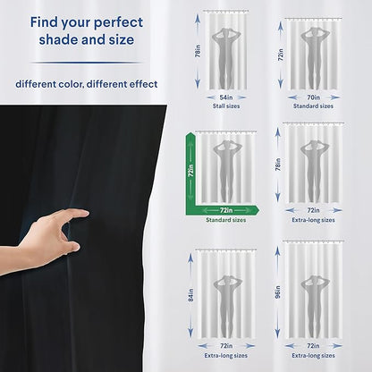 CLOROX Shower Curtain Liner, Premium Medium Weight Flexible Waterproof 6g PEVA for Bathroom with Weighted Magnets, Standard Size 72" x 72", Black 1 Pack