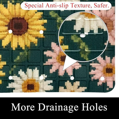 Bath Tub and Shower Mats, Non Slip Bathmat with Drain Holes and Suction Cups for Bathroom Floor, 15.1 x 26.8 Inch (Cute Pixel Daisies Floral Pattern)