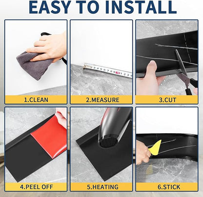 Flexible Baseboard Molding Trim 4 Inch Self-Adhesive Vinyl Wall Base Peel and Stick Cove Base Rubber Wall Baseboard Moulding Trim (40Ft, Black Stone)