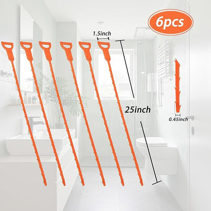 6PCS 25inch Drain Clog Remover Tool,hair clog remover tool,sink snake drain hair removal,for sink drain snake for bathtub,home shower tub snake clog remover,plastic drain cleaner tool
