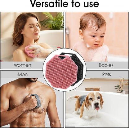 Ouligay 2 Pack Silicone Body Scrubber Exfoliator Shower Brush for Sensitive Skin Cleaning Sud Scrub Silicone Loofah with Ergonomic Anti Slippery Handle Travel Friendly for Men & Women