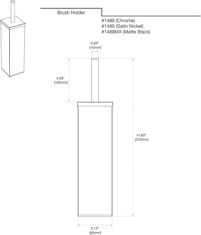 Gatco 1489 Elegant Square Toilet Brush Holder, Satin Nickel
