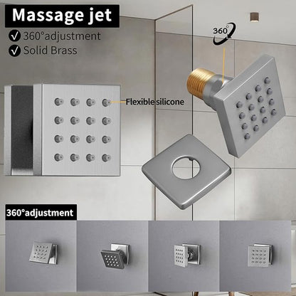 Bathroom shower system Ceiling 14x20 inch shower head, spray with handle, 6 PCS Body Jet and Handheld, temperature display shower faucet set (Brushed Nickel)