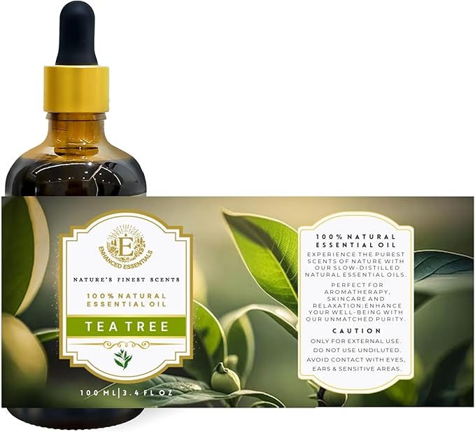 Enhanced Essentials-Luxurious Tea Tree Essential Oil|with Dropper|Concentrated Essential Oil for Diffusers,Skin Care,Fragrance,Aromatherapy,Bath,Massage,Perfume,Gifting,Soap and Candle Making| 100 ml