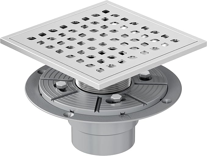 Neodrain Square Shower Drain,6 inch Stainless Steel 304 Grate and PVC Drain Body, Grate with Brushed Nickel Finish, Kit Includes Hair Trap/Strainer,Lifting Hook and PVC Drain Base