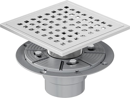 Neodrain Square Shower Drain,6 inch Stainless Steel 304 Grate and PVC Drain Body, Grate with Brushed Nickel Finish, Kit Includes Hair Trap/Strainer,Lifting Hook and PVC Drain Base