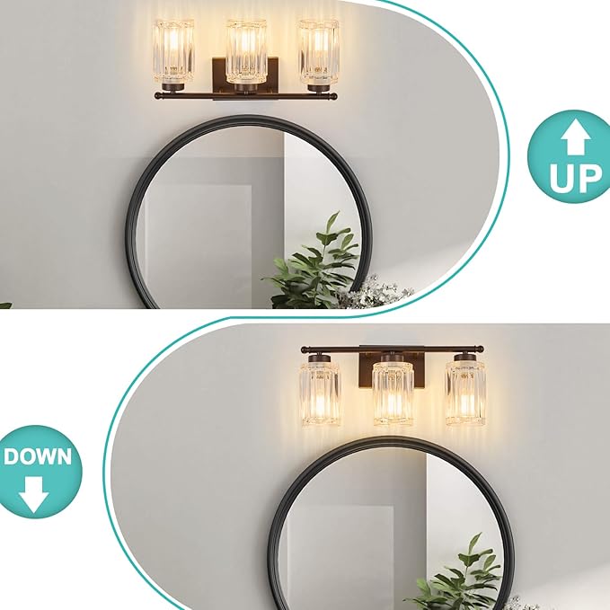 3 Light Bathroom Light Fixtures Modern ORB 18 Inch Vanity Lights for Bathroom Lighting Fixtures Over Mirror with Thickened Glass Shade for Cabinet Mirror Bedroom Hallway