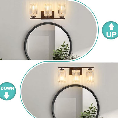 3 Light Bathroom Light Fixtures Modern ORB 18 Inch Vanity Lights for Bathroom Lighting Fixtures Over Mirror with Thickened Glass Shade for Cabinet Mirror Bedroom Hallway