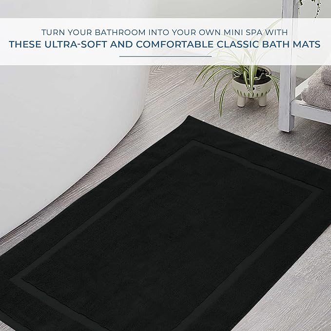 DAN RIVER Classic Cotton Bath Mats Set of 2 – Not a Bathroom Rug, Ultra Soft, Highly Absorbent & Machine Washable Bath Mat Towel for Bathroom Floor Mat – Durable, Quick-Dry, 21x34 Inches, Black