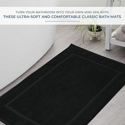 DAN RIVER Classic Cotton Bath Mats Set of 2 – Not a Bathroom Rug, Ultra Soft, Highly Absorbent & Machine Washable Bath Mat Towel for Bathroom Floor Mat – Durable, Quick-Dry, 21x34 Inches, Black