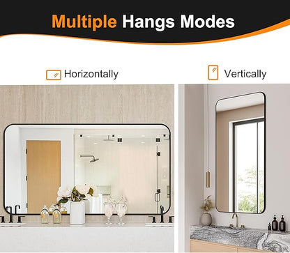 Delma Bathroom Vanity Mirror, Black Framed Bathroom Mirror for Over Sink, High-Definition Bathroom Mirror, Versatile Bathroom Vanity Mirror, Hangs Horizontally or Vertically(55x30, Black)