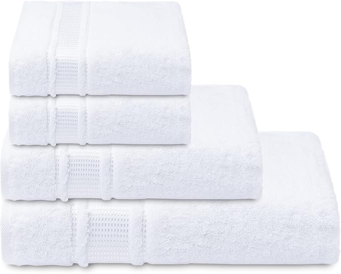 Melissa Linen 8 Piece Turkish Cotton Towel Set, 2 Bath Towel 28 x 55 Inches, 2 Hand Towel 20 x 35 Inches, 4 Fingertip Towel 12 x 18 Inches, White, Absorbent, Quick Dry, Durable and Soft Shower Towel