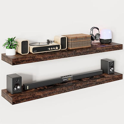 Heimlove 55 Inch Long Floating Shelves for Wall,9.3" Deep Rustic Brown Floating Shelf Set of 2,Large Display Shelf & Storage Shelf,Wall Mounted Shelves for Bedroom Living Room Kitchen Office