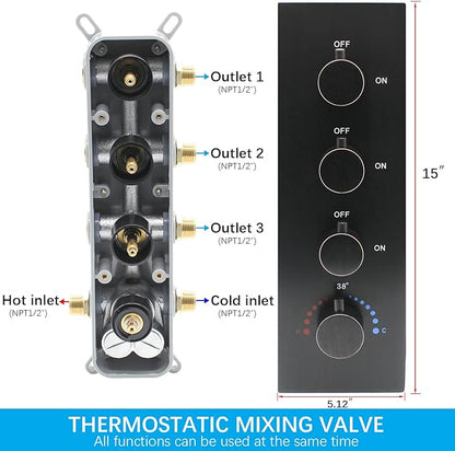 16x32 Inches Bathroom Shower System Ceiling Mount Thermostatic Luxury Rain Shower With 6 On/Off Body Jets and Handheld Shower Faucet Set Full Body Massage Shower Mixer Combo Set Oil Rubbed Bronze