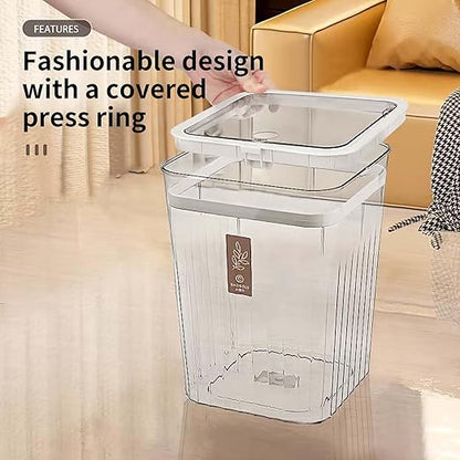 Bathroom Trach Can with Lid, 2.6 Gallon Grabage Can,Plastic Transparens Waste Basket with Press Top Lid,Clear Trach Bin for Home,Living Room,Bedroom,Office,Gray