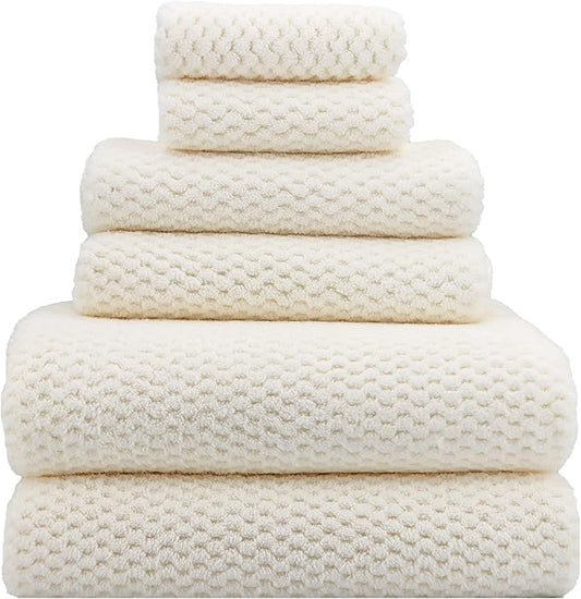 YTYC 29x59 Inch Extra Large Bath Towels Set Quick Dry Super Soft Microfiber Towels for Bathroom 80% Polyester (White,6 Piece)
