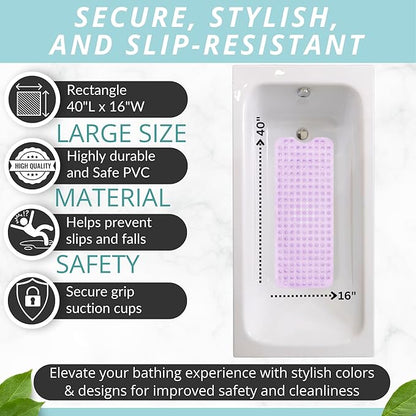 ENKOSI Bath Mat - Large Non Slip Bathtub & Shower Mat - Extra Long 40 x 16 Inch Bathroom Mats for Tub Nonslip Anti Slip Bathmats (40x16 Clear Purple 1-Pack)