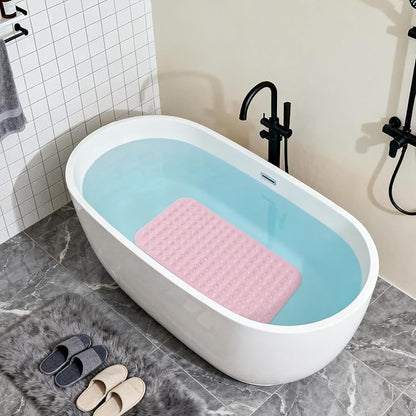 Anti-Slip Bathtub Shower mat, 27.5×14.5（Approximately 70×37cm） inch Soft Oversized Machine Washable Non-Slip Bathtub mat with Drainage Holes, Bathroom Floor Suction Cup.（1-Opaque Pink）