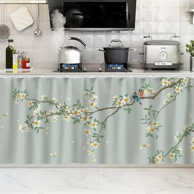 SK Studio Short Curtains for Kitchen, Cabinet Shelf Dust-Proof Blackout Tier Cafe Curtain Under Sink Skirt for Bathroom Laundry Room Style 14, 39.4" W x 31.5" H