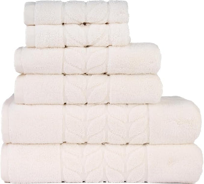 BAGNO MILANO Organic Turkish Cotton Bath Towels, Luxury Jacquard Collection, Certified Organic Highly Absorbent, Soft-Plush Towel Set (Cream, 6 Pcs Towel Set)