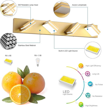 SineRise LED Modern Bathroom Vanity Light Fixtures (4-Light, 30-Inch), Matte Gold Modern Acrylic Bathroom Wall Lighting Fixtures Over Mirror (Cool White 6000K)