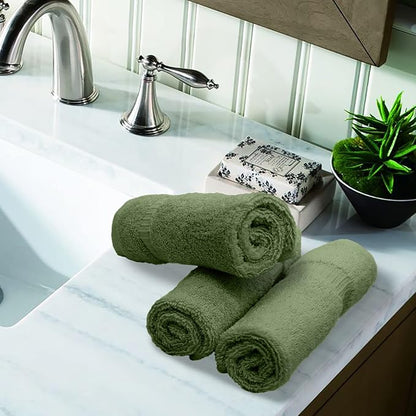 Luxury Hotel & Spa Collection, 100% Turkish Cotton 700 GSM Cloth, for Body wash, Makeup Remover & Facial Cleaning, Baby, face, Dobby Border Soft washcloths Towel Set 13" X 13", Moss, Set of 12