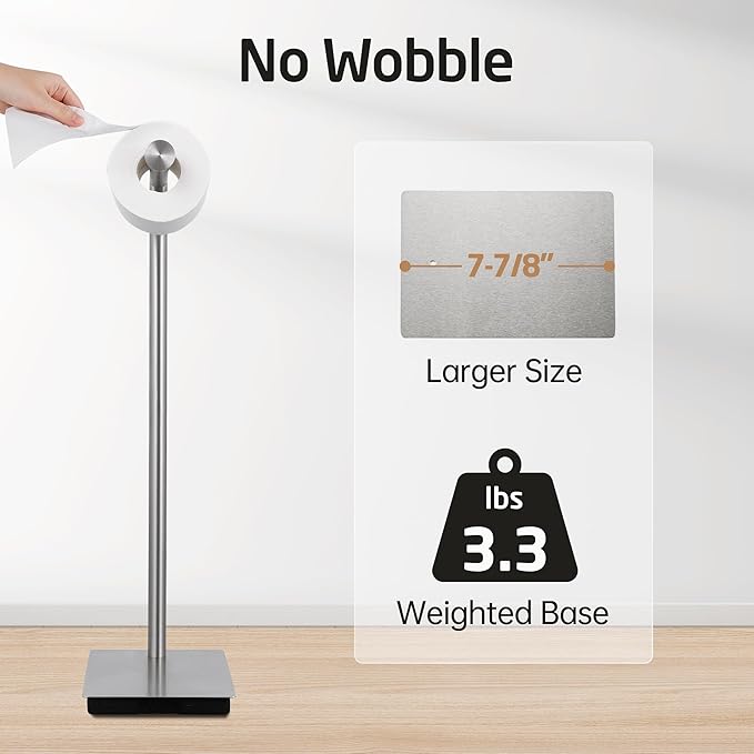 KES Freestanding Toilet Paper Holder Stand Bathroom Toilet Paper Storage Stainless Steel Brushed Steel, BPH286S1A-2