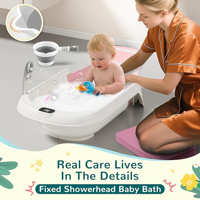 Baby Bathtub,5-in-1 Reclining Baby Bathtub,Baby Bath Tub with Real-Time Thermometer, Adjustable Recline for Custom Comfort for Newborn to Toddler- Ages 9 to 36 Months,Portable Newborn Travel Bath tub