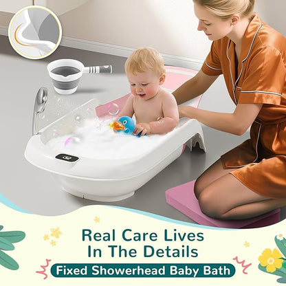 Baby Bathtub,5-in-1 Reclining Baby Bathtub,Baby Bath Tub with Real-Time Thermometer, Adjustable Recline for Custom Comfort for Newborn to Toddler- Ages 9 to 36 Months,Portable Newborn Travel Bath tub