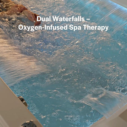 Empava PRO Series Whirlpool Tub with Dedicated Milk Bath & 65 Jets | Luxury Spa Acrylic Soaking Tub with Ozone Sanitization, Chromatherapy & Wireless Music System, Removable Panel, 71" Bathtub, White