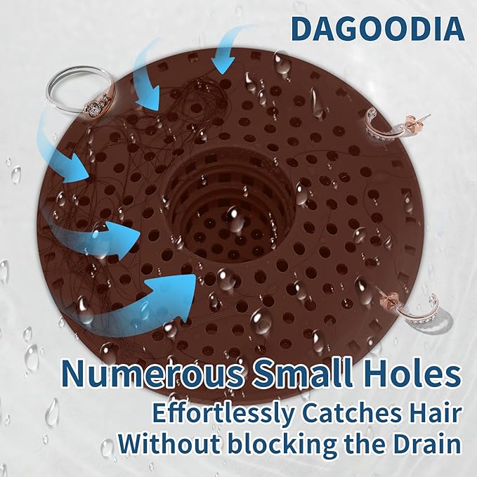 Bathtub Drain Hair Catcher,Tub Shower Drain Hair Trap/Strainer,3PCS Silicone Collapsible Tub Hair Catcher Drain Protector Designed for 1.47" to 1.75'' Regular Drains(Coffee)