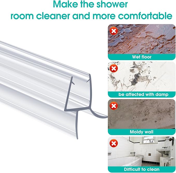 POZIA Clear Frameless Glass Shower Door Bottom Seal | Shower Door Sweep for Leak-Proof, Quick Installation to Create Reliable Water Barrier (2PACK-1/4in-23mm Gap)